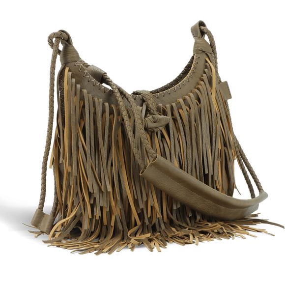Vintage Fringe Hobo Bags Vegan Faux Suede Leather Tassel Crossbody c: - Picture 1 of 8